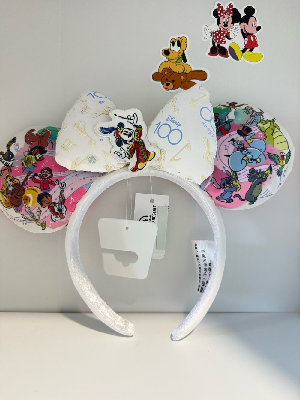 Disney White & Pink Teal Character Collage Minnie Ears Headband